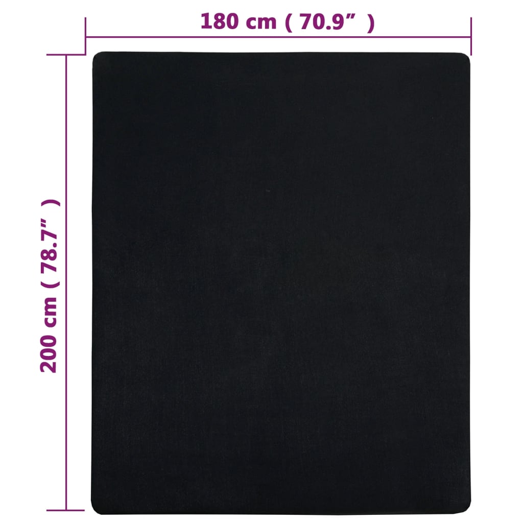 Cearșaf de pat cu elastic, 2 buc., negru, 180x200 cm, bumbac