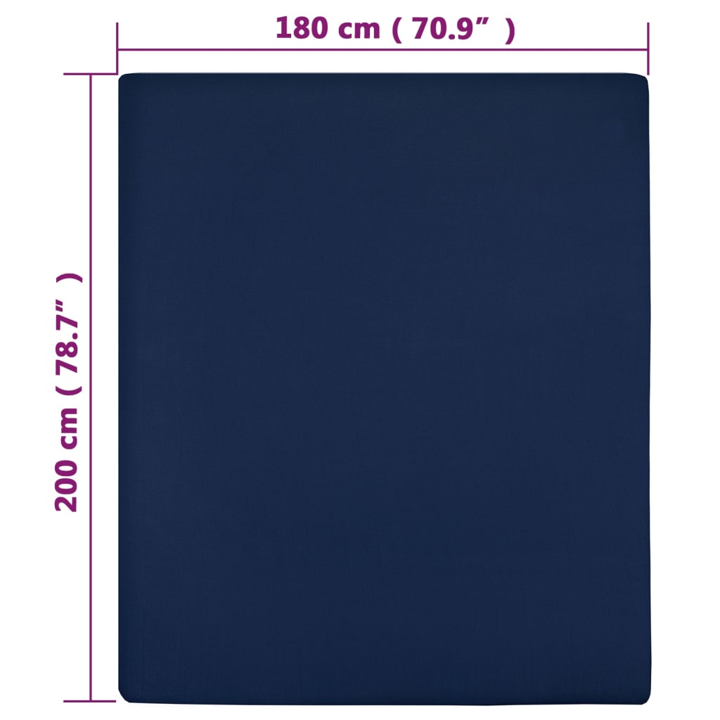 Cearșaf de pat cu elastic, bleumarin, 180x200 cm, bumbac