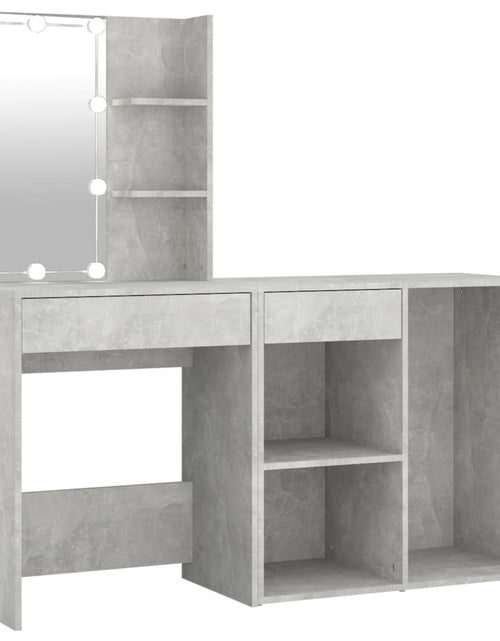 Încărcați imaginea în vizualizatorul Galerie, Măsuță de toaletă cu LED și dulap, gri beton, lemn prelucrat
