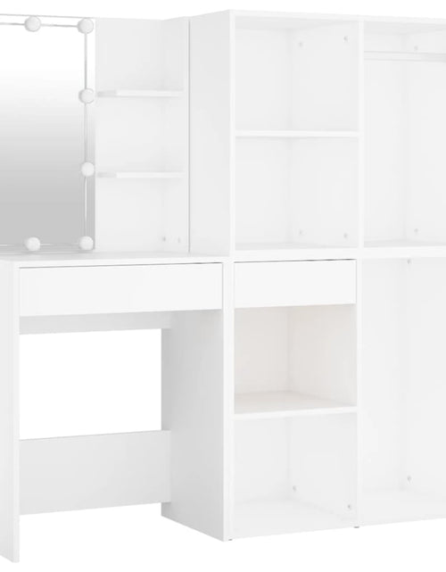 Încărcați imaginea în vizualizatorul Galerie, Masă de toaletă cu LED și 2 dulapuri, alb, lemn prelucrat
