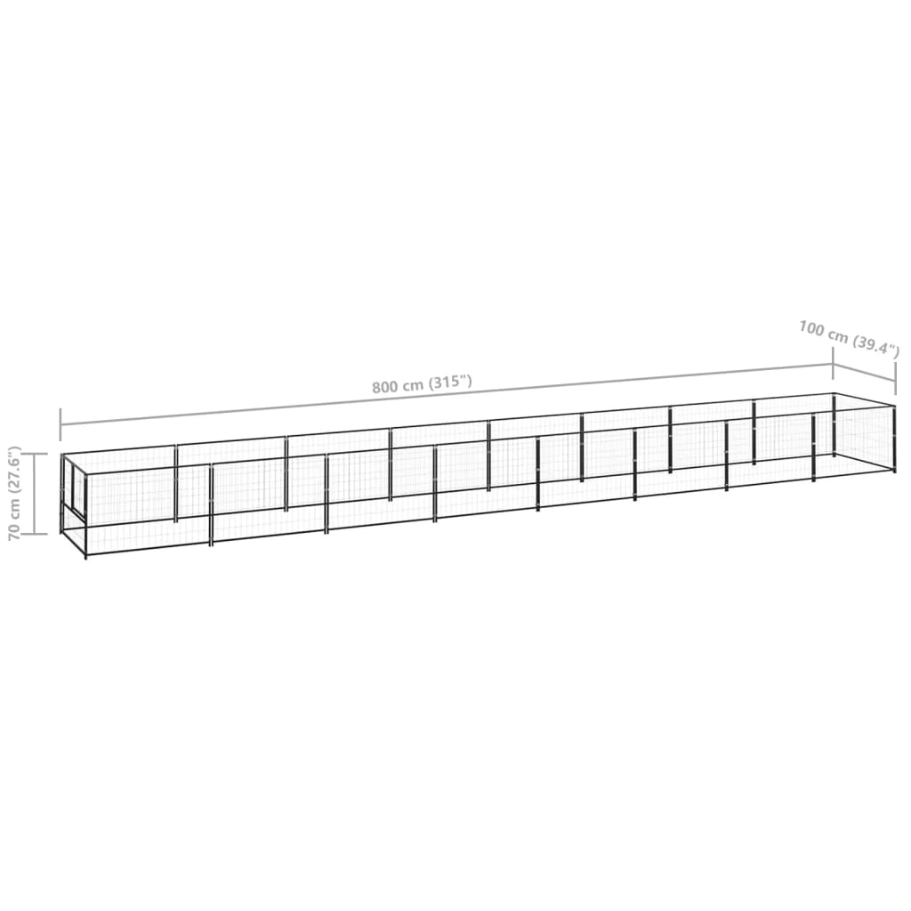 Padoc pentru câini, negru, 8 m², oțel