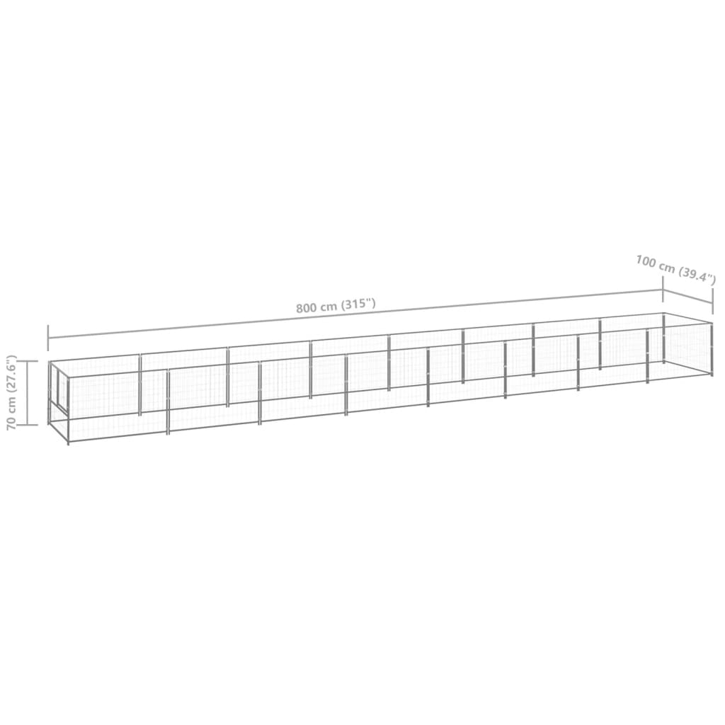 Padoc pentru câini, argintiu, 8 m², oțel