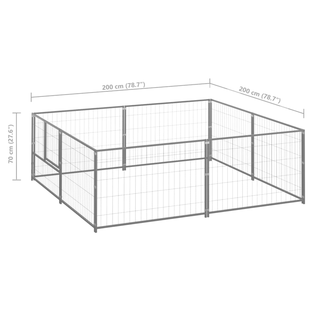 Padoc pentru câini, argintiu, 4 m², oțel