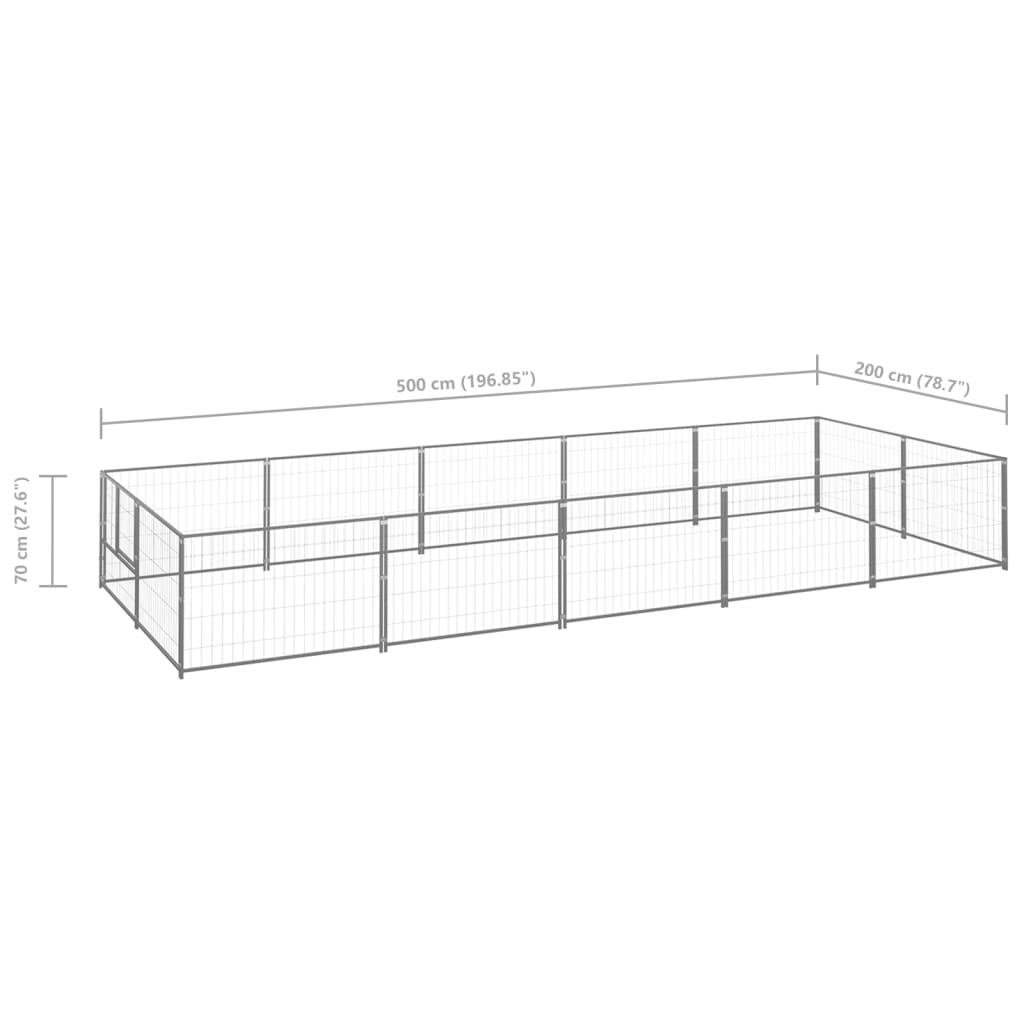 Padoc pentru câini, argintiu, 10 m², oțel