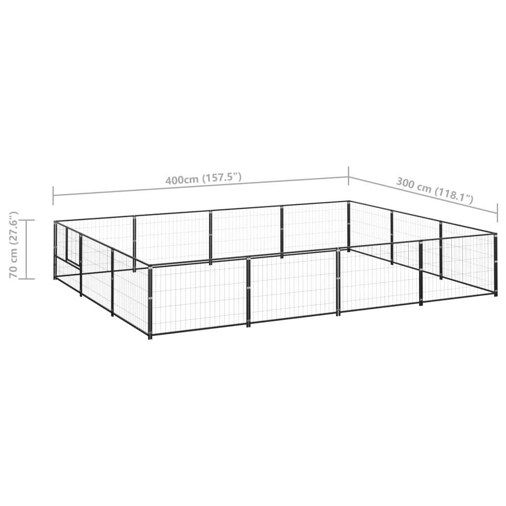 Padoc pentru câini, negru, 12 m², oțel