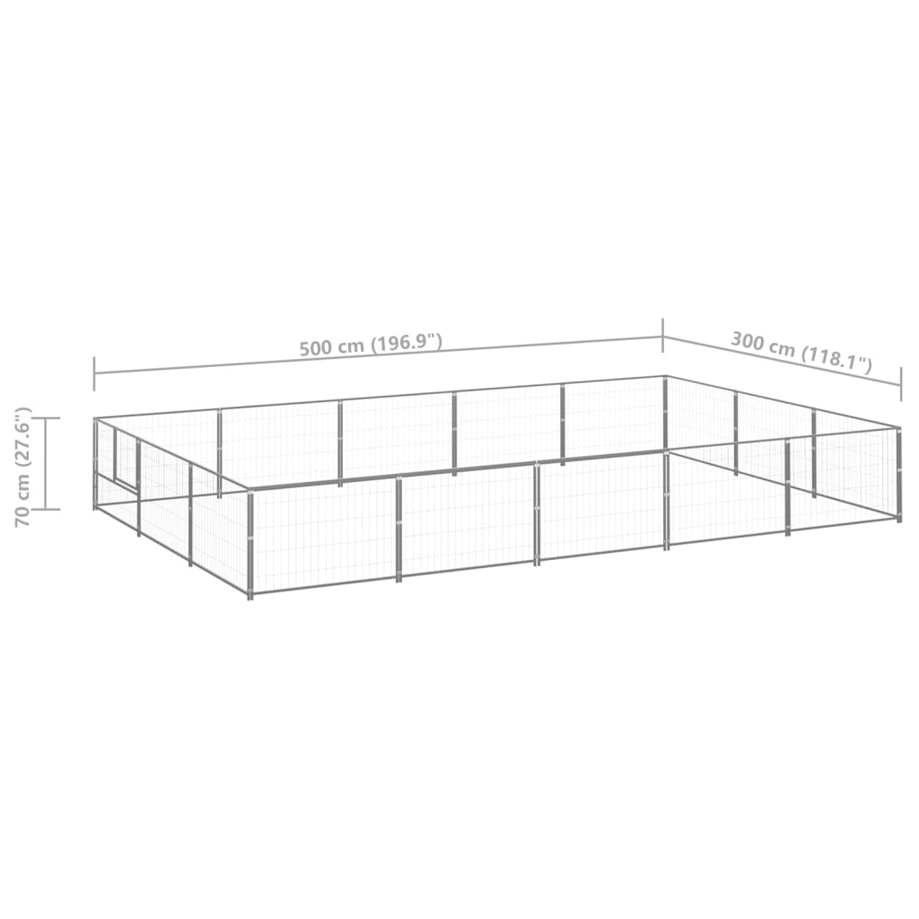 Padoc pentru câini, argintiu, 15 m², oțel