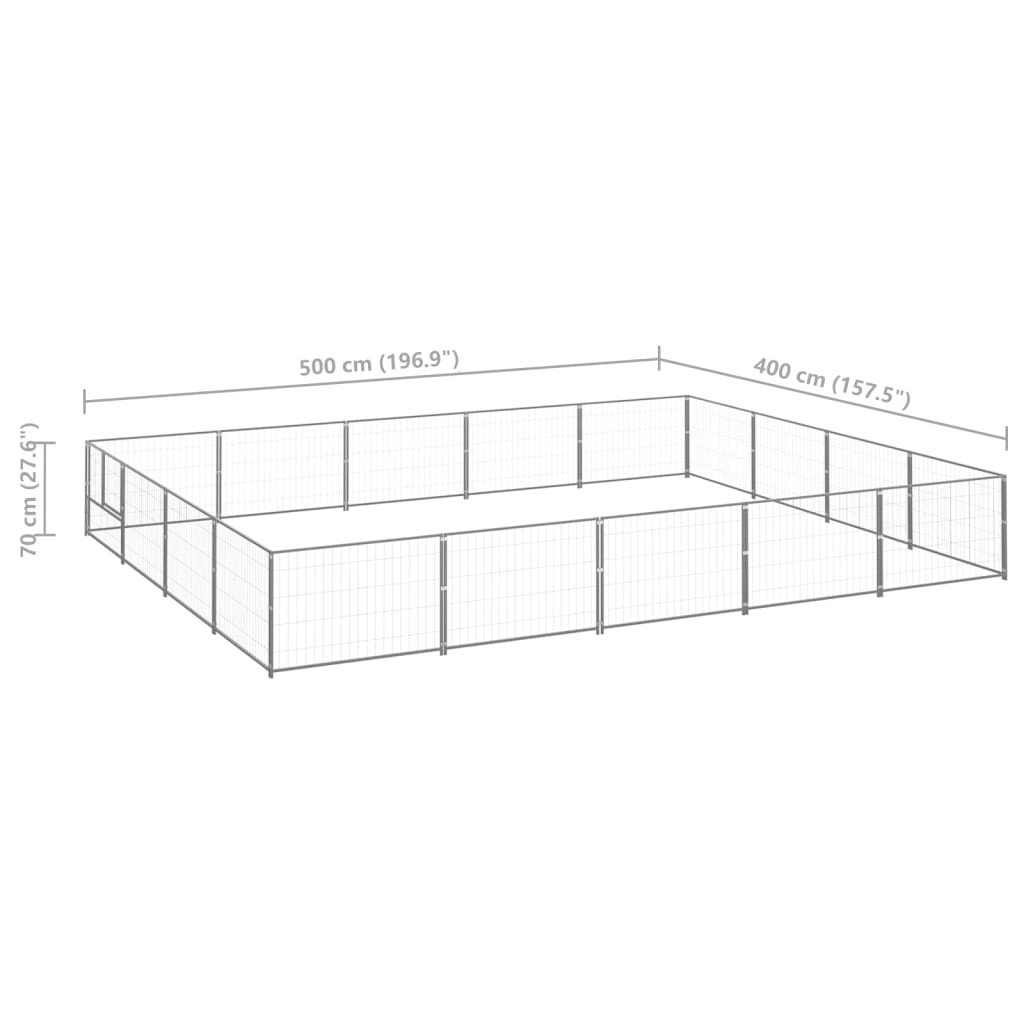 Padoc pentru câini, argintiu, 20 m², oțel