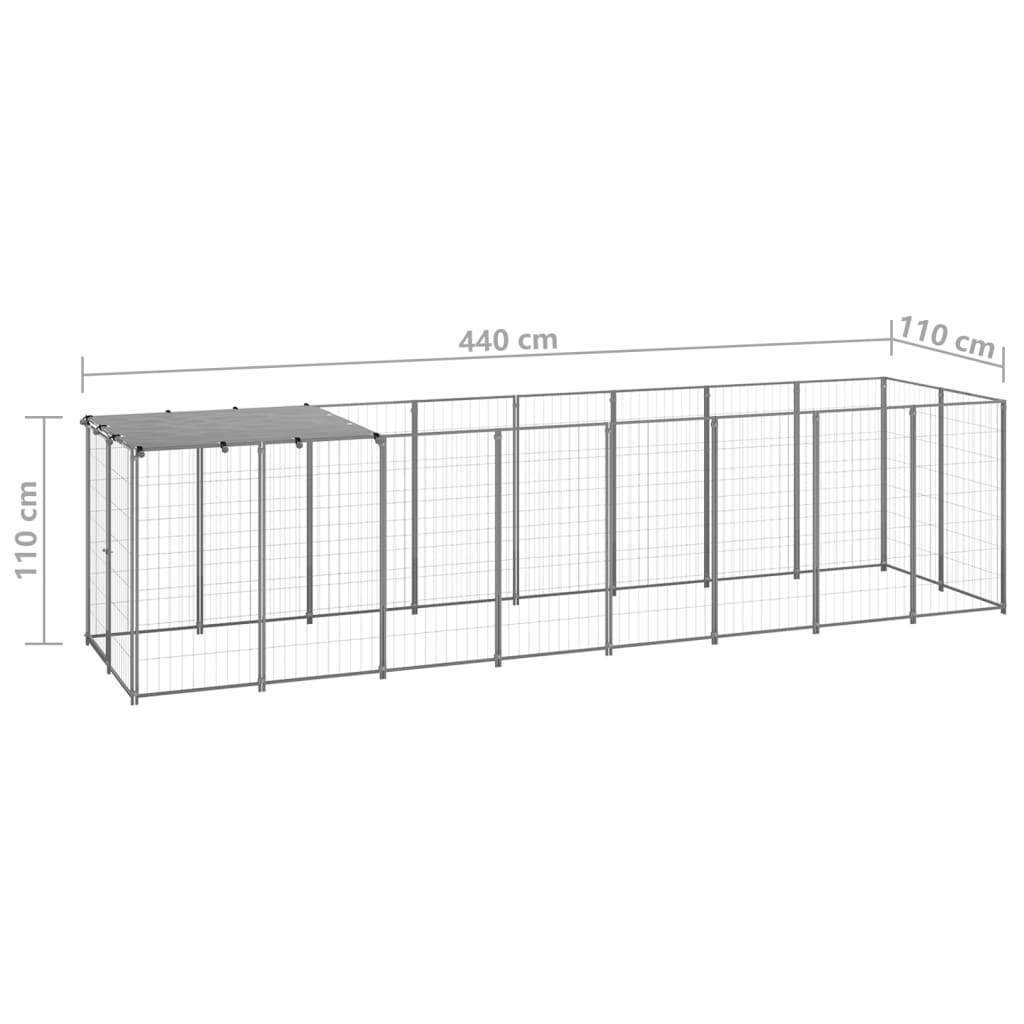 Padoc pentru câini, argintiu, 4,84 m², oțel