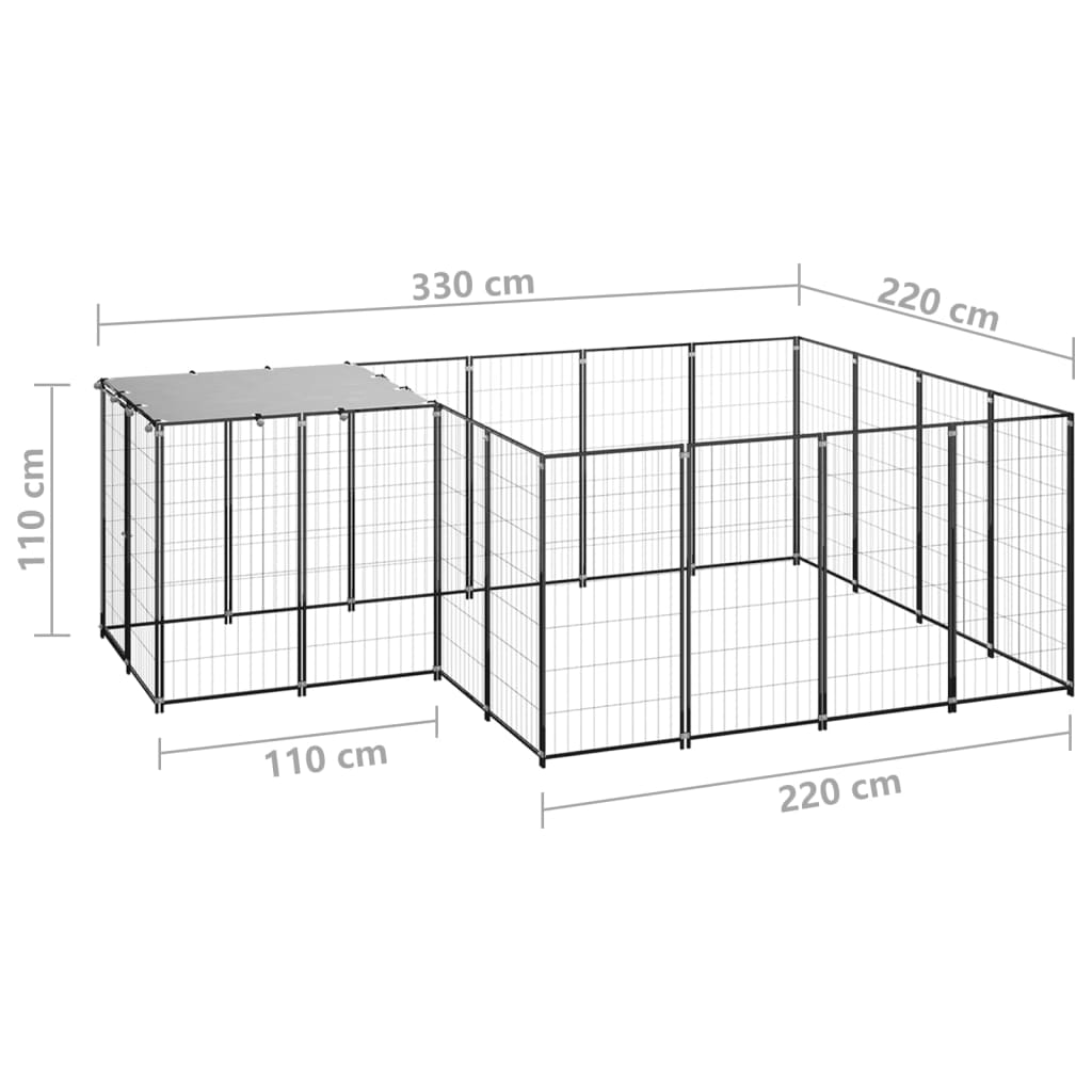 Padoc pentru câini, negru, 6,05 m², oțel