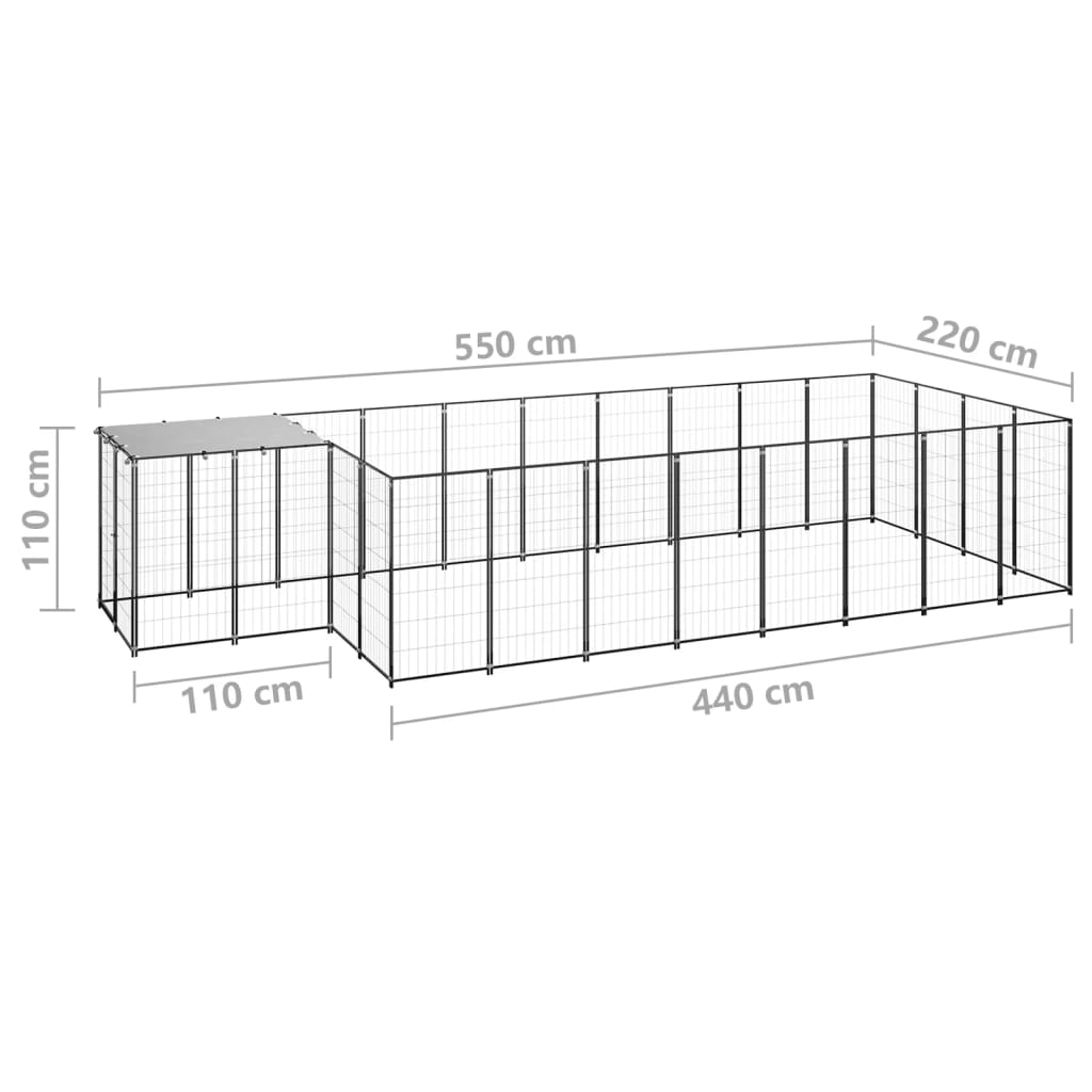 Padoc pentru câini, negru, 10,89 m², oțel