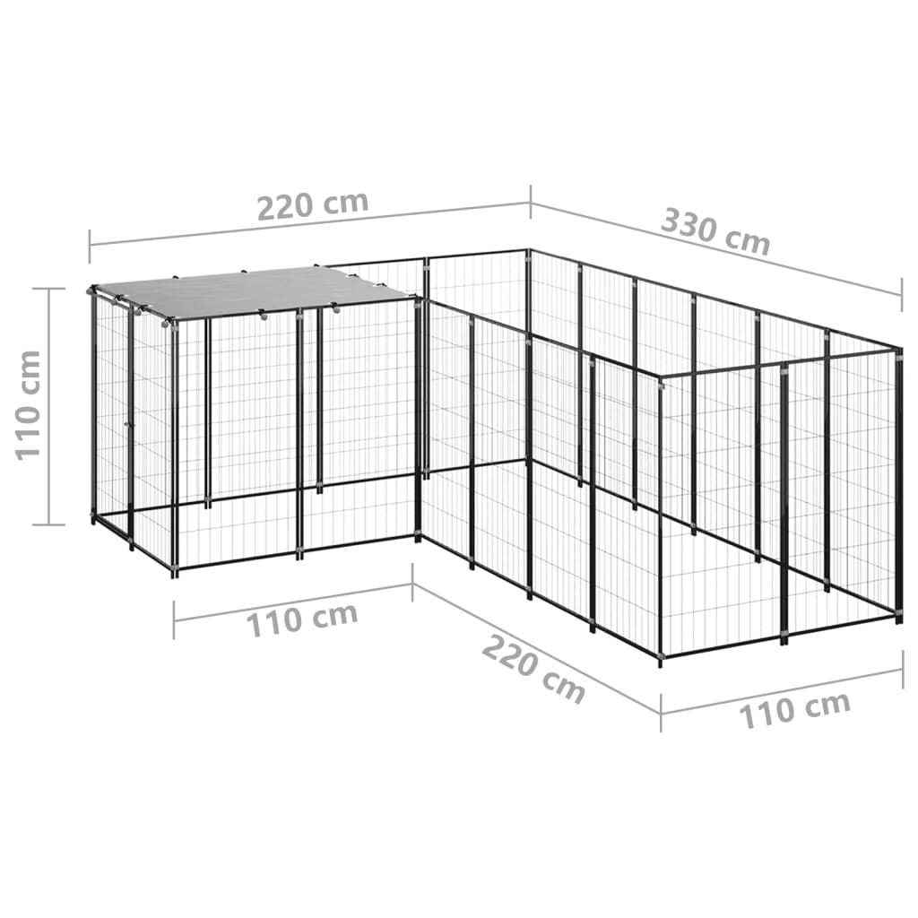 Padoc pentru câini, negru, 4,84 m², oțel