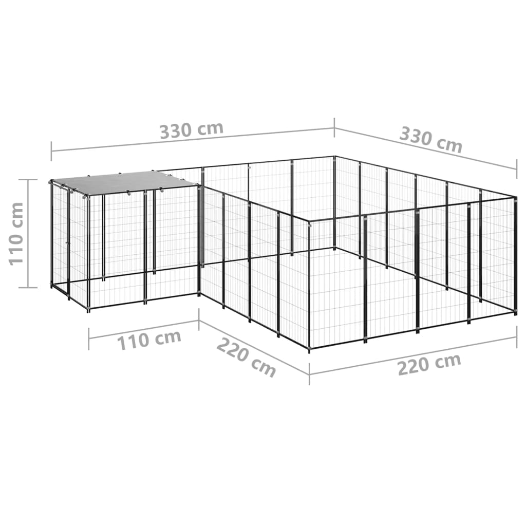 Padoc pentru câini, negru, 8,47 m², oțel