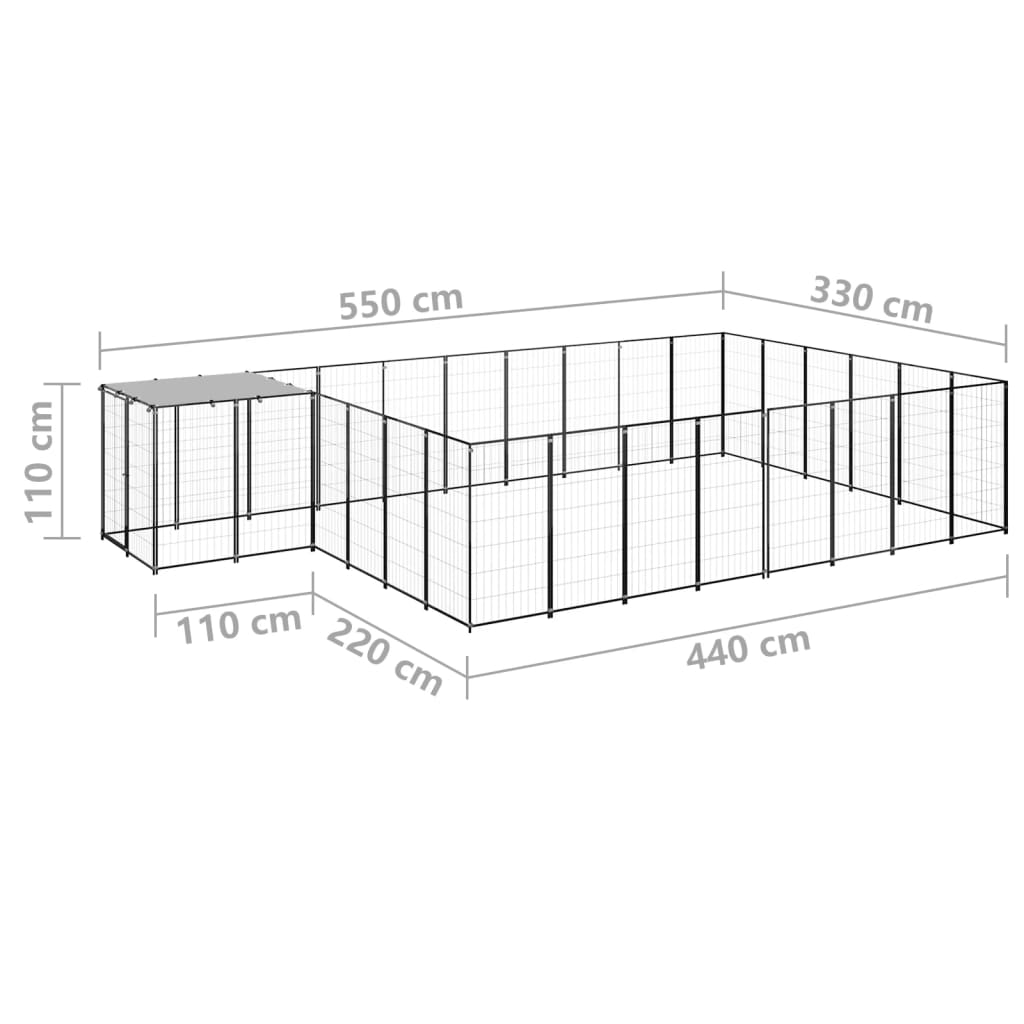 Padoc pentru câini, negru, 15,73 m², oțel