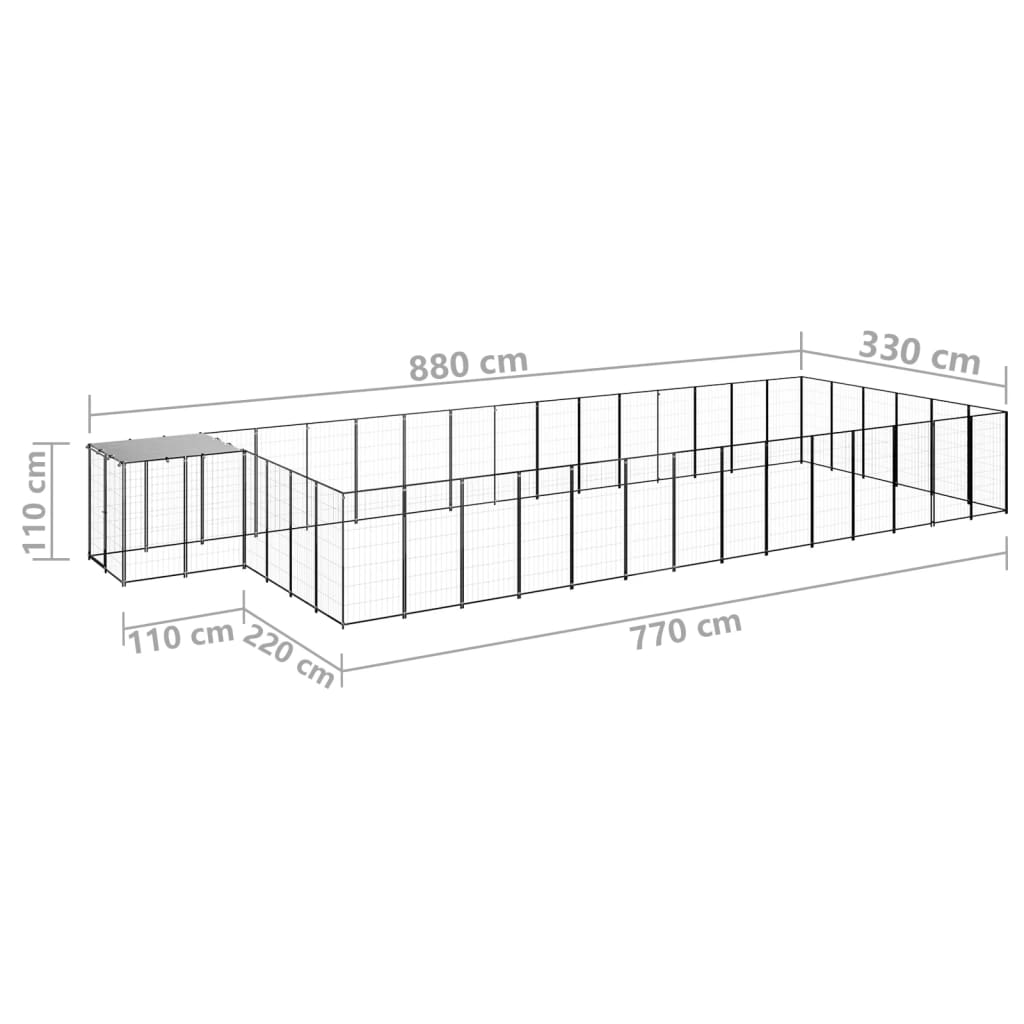 Padoc pentru câini, negru, 26,62 m², oțel