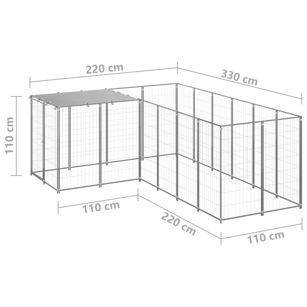 Padoc pentru câini, argintiu, 4,84 m², oțel