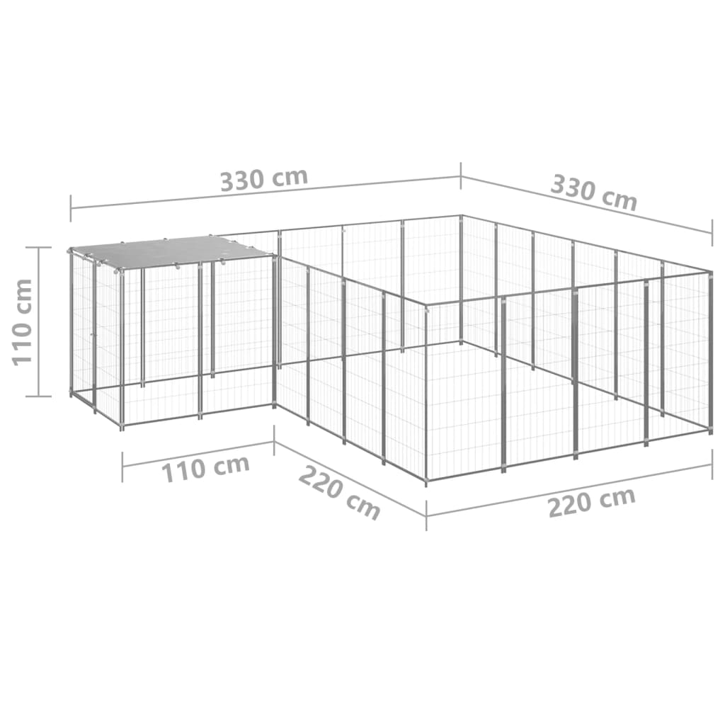 Padoc pentru câini, argintiu, 8,47 m², oțel