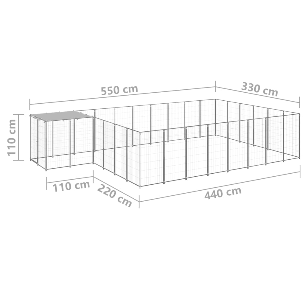 Padoc pentru câini, argintiu, 15,73 m², oțel