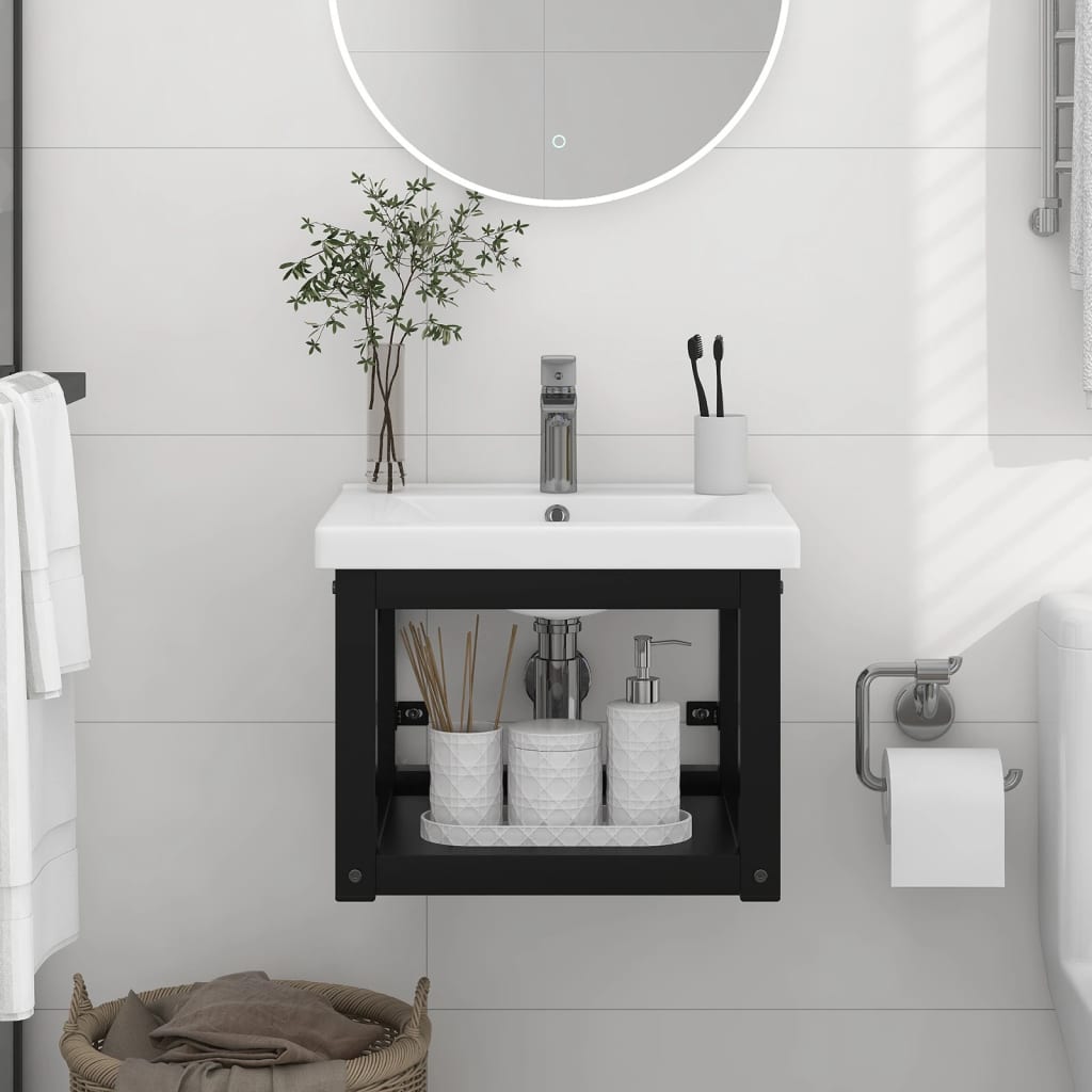 Cadru chiuvetă de baie pentru perete, negru, 40x38x31 cm, fier - Lando