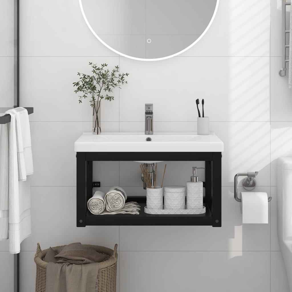 Cadru chiuvetă de baie pentru perete, negru, 59x38x31 cm, fier - Lando