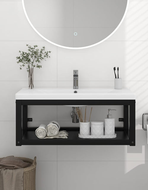 Încărcați imaginea în vizualizatorul Galerie, Cadru chiuvetă de baie pentru perete, negru, 79x38x31 cm, fier - Lando
