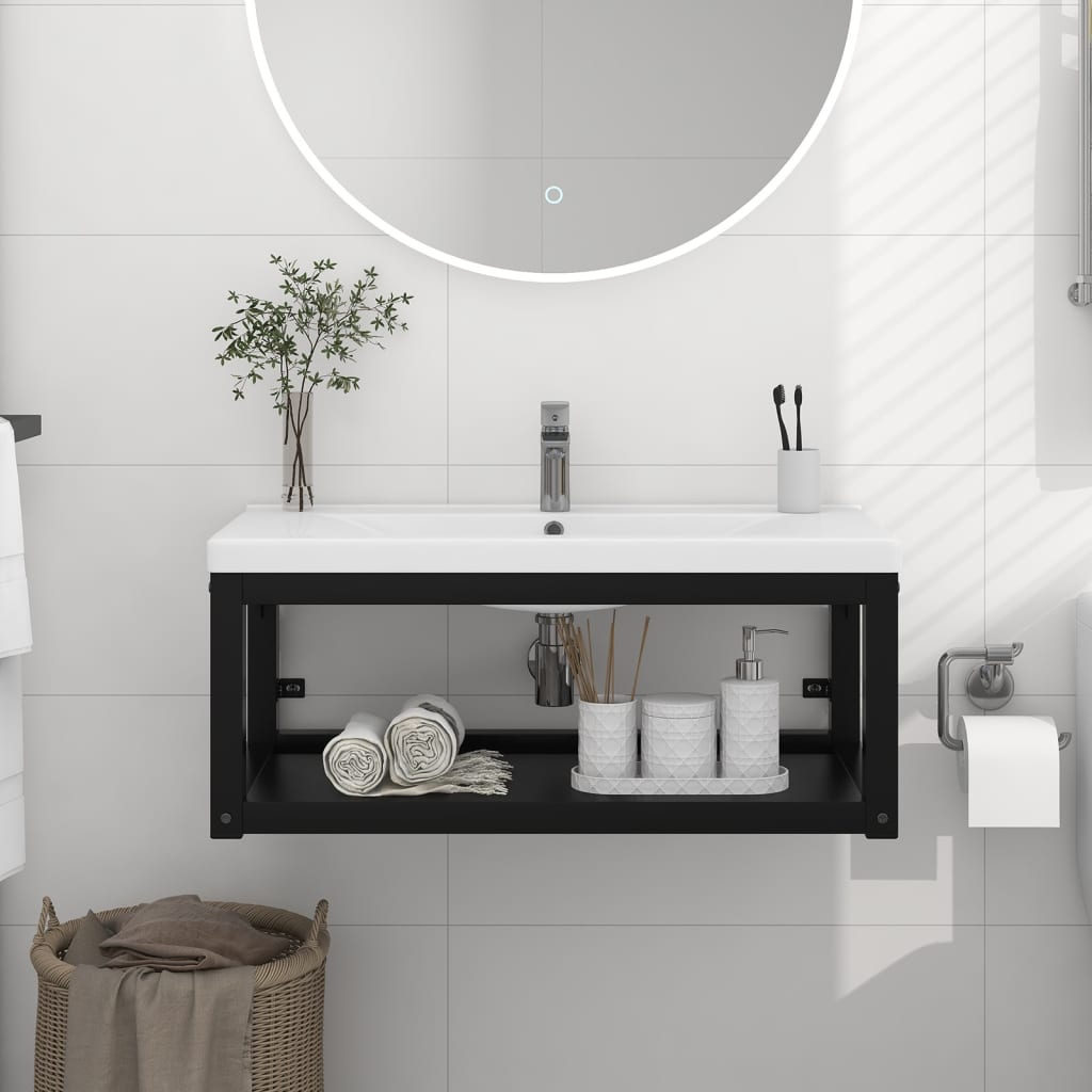 Cadru chiuvetă de baie pentru perete, negru, 79x38x31 cm, fier - Lando