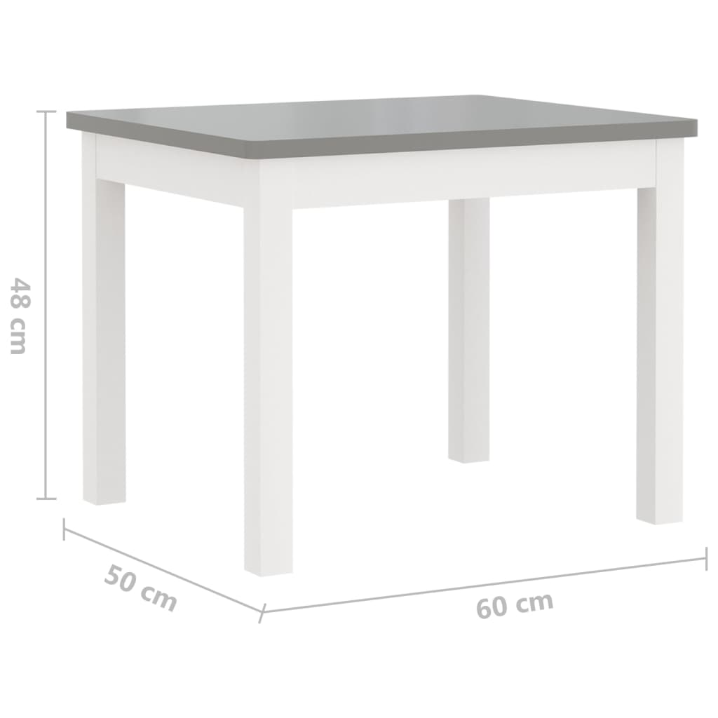 Set masă&scaun pentru copii, 3 piese, alb și gri, MDF