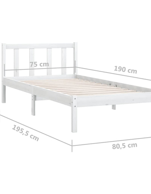 Загрузите изображение в средство просмотра галереи, Cadru de pat mic single, alb, 75x190 cm, lemn masiv de pin
