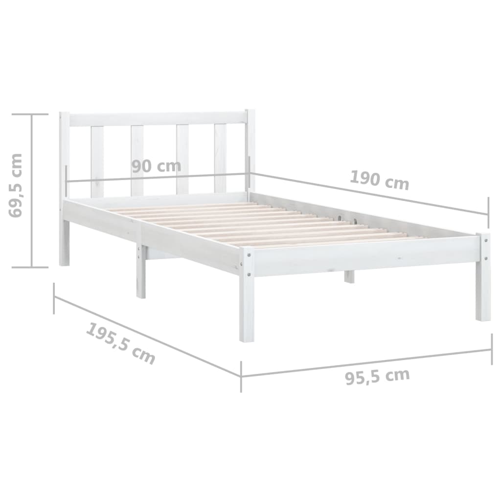 Cadru de pat single, alb, 90x190 cm, lemn masiv de pin