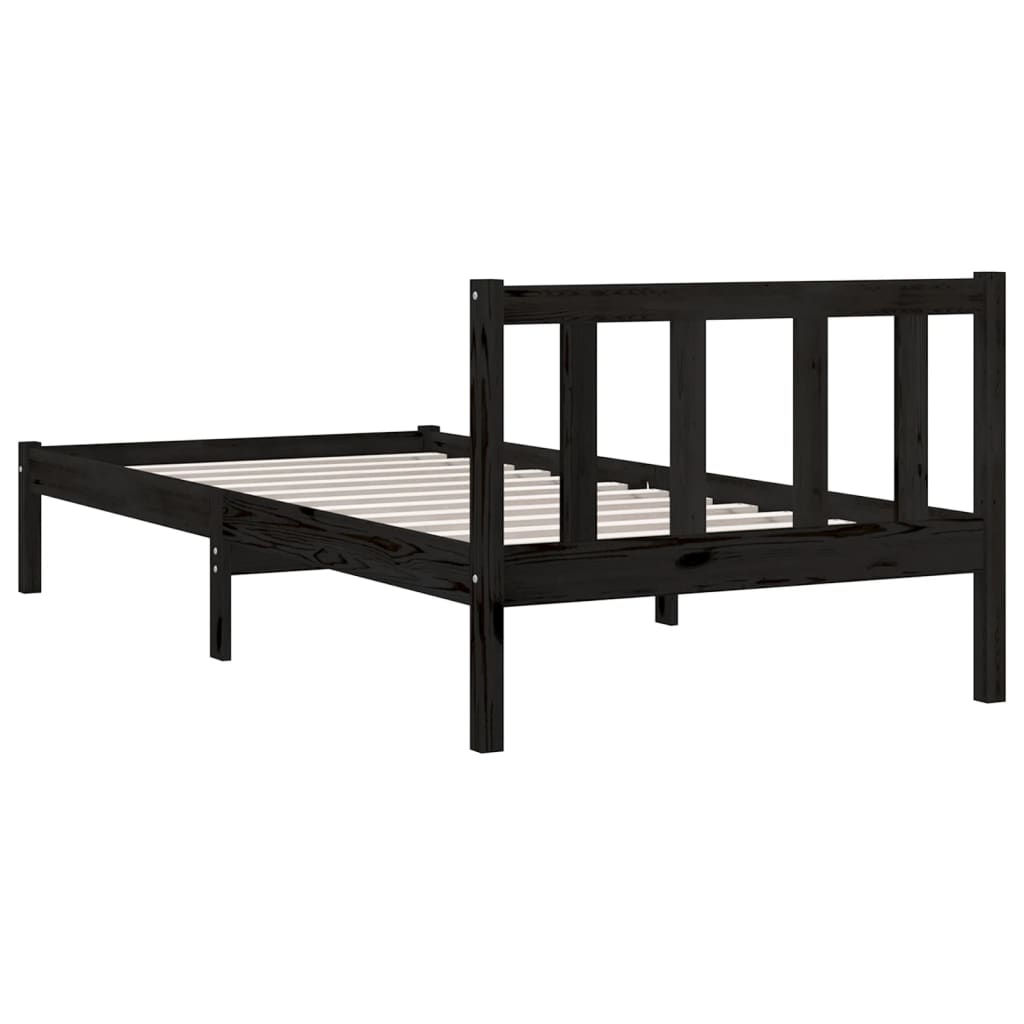 Cadru de pat single, negru, 90x190 cm, lemn masiv de pin