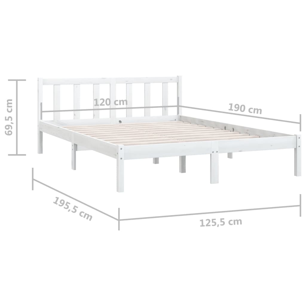 Cadru de pat mic dublu, alb, 120x190 cm, lemn masiv de pin