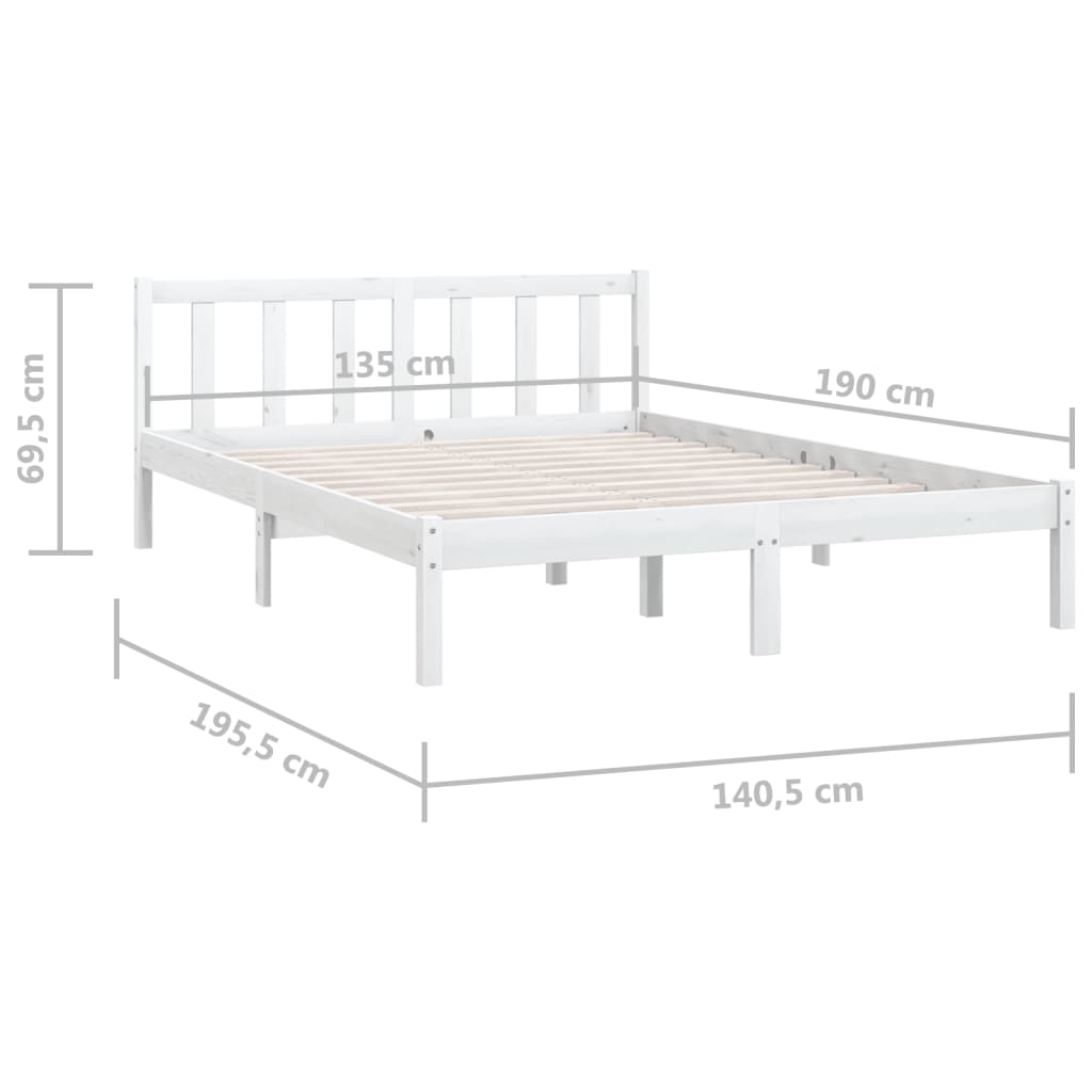 Cadru de pat dublu, alb, 135x190 cm, lemn masiv de pin