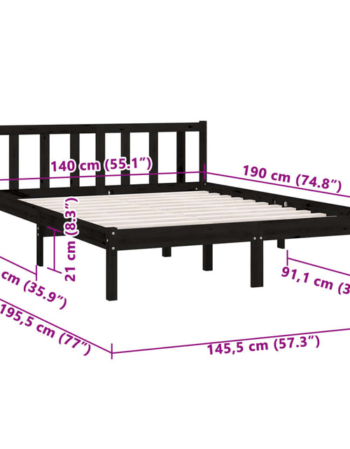 Încărcați imaginea în vizualizatorul Galerie, Cadru de pat, negru, 140x190 cm, lemn de pin masiv
