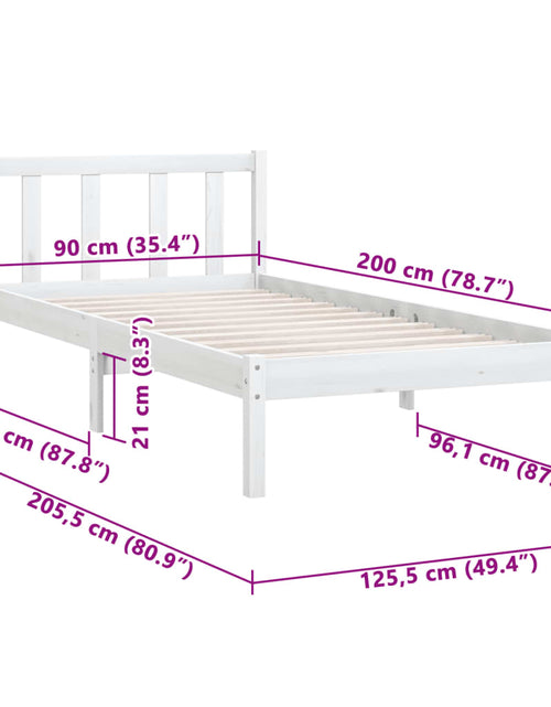 Încărcați imaginea în vizualizatorul Galerie, Cadru de pat, alb, 90x200 cm, lemn masiv de pin
