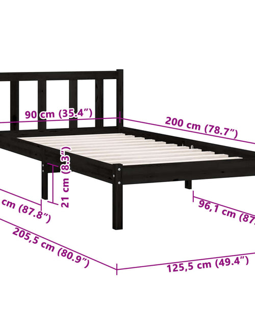 Загрузите изображение в средство просмотра галереи, Cadru de pat, negru, 90x200 cm, lemn masiv de pin
