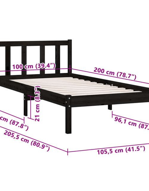 Загрузите изображение в средство просмотра галереи, Cadru de pat, negru, 100x200 cm, lemn masiv de pin
