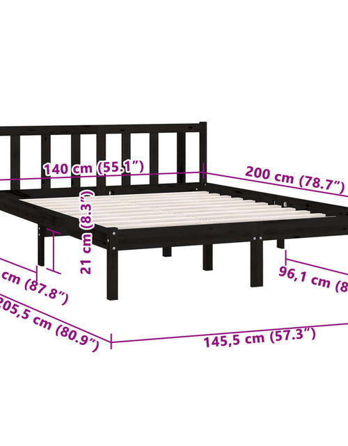 Încărcați imaginea în vizualizatorul Galerie, Cadru de pat, negru, 140x200 cm, lemn de pin masiv

