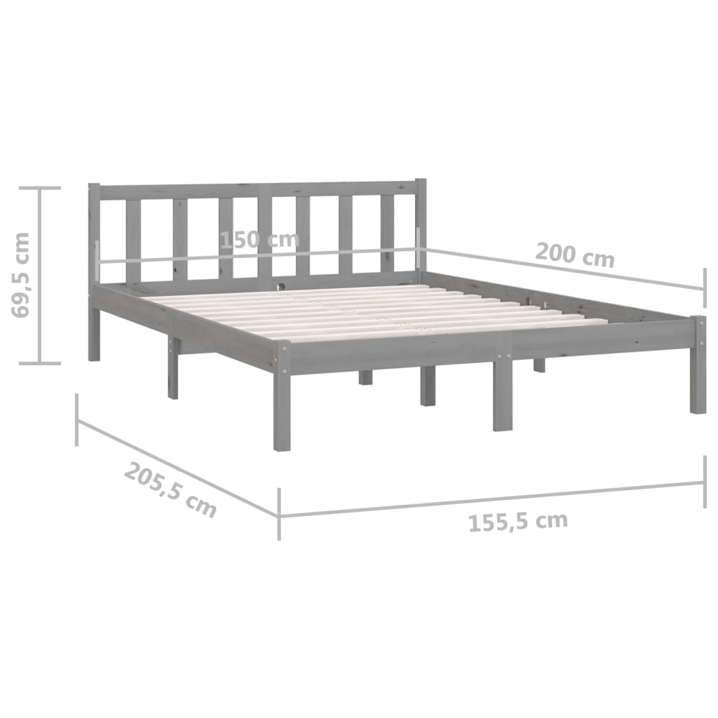 Cadru de pat King Size, gri, 150x200 cm, lemn masiv de pin