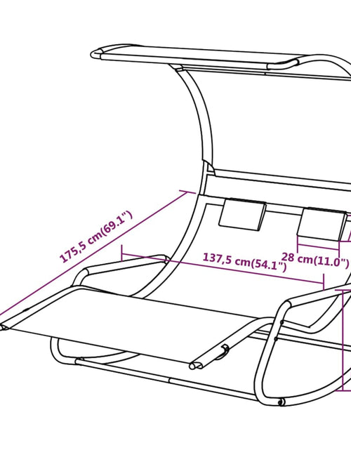 Încărcați imaginea în vizualizatorul Galerie, Șezlong balansoar plajă dublu/baldachin, negru/crem, textilenă
