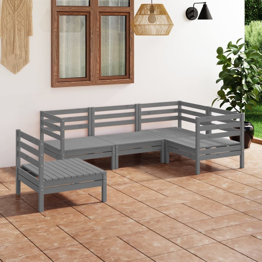 Set mobilier de grădină, 5 piese, gri, lemn masiv de pin