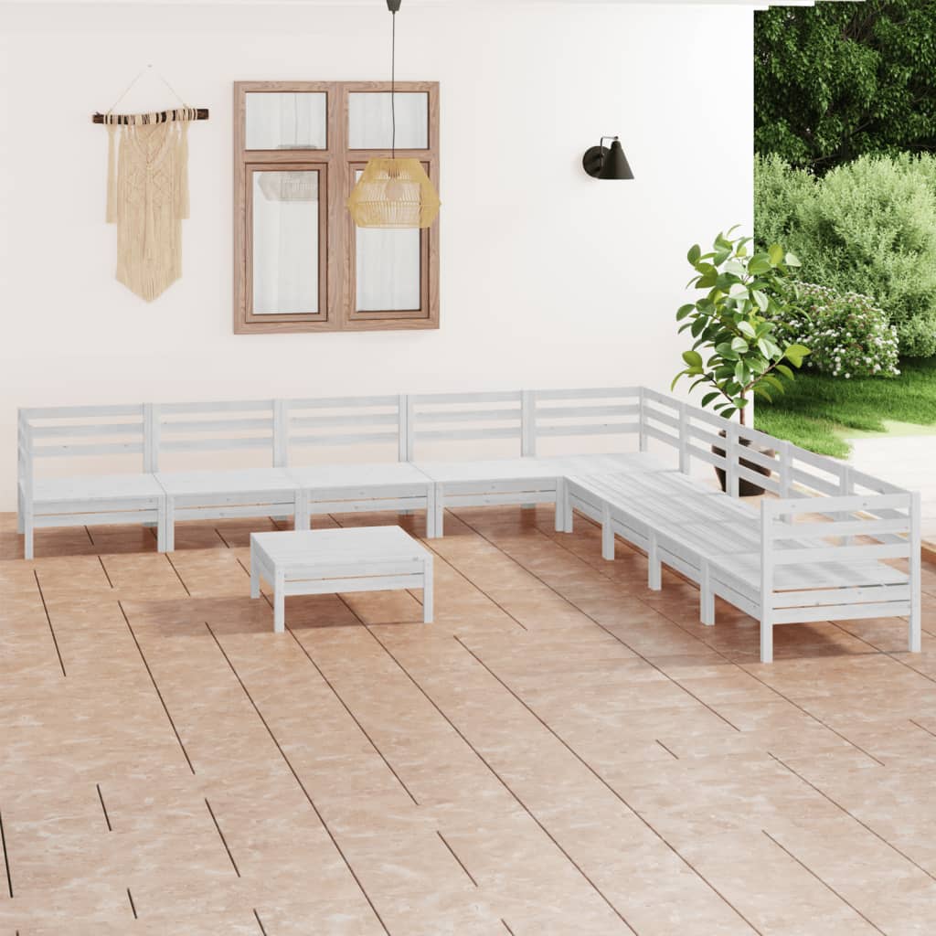 Set mobilier de grădină, 10 piese, alb, lemn masiv de pin - Lando
