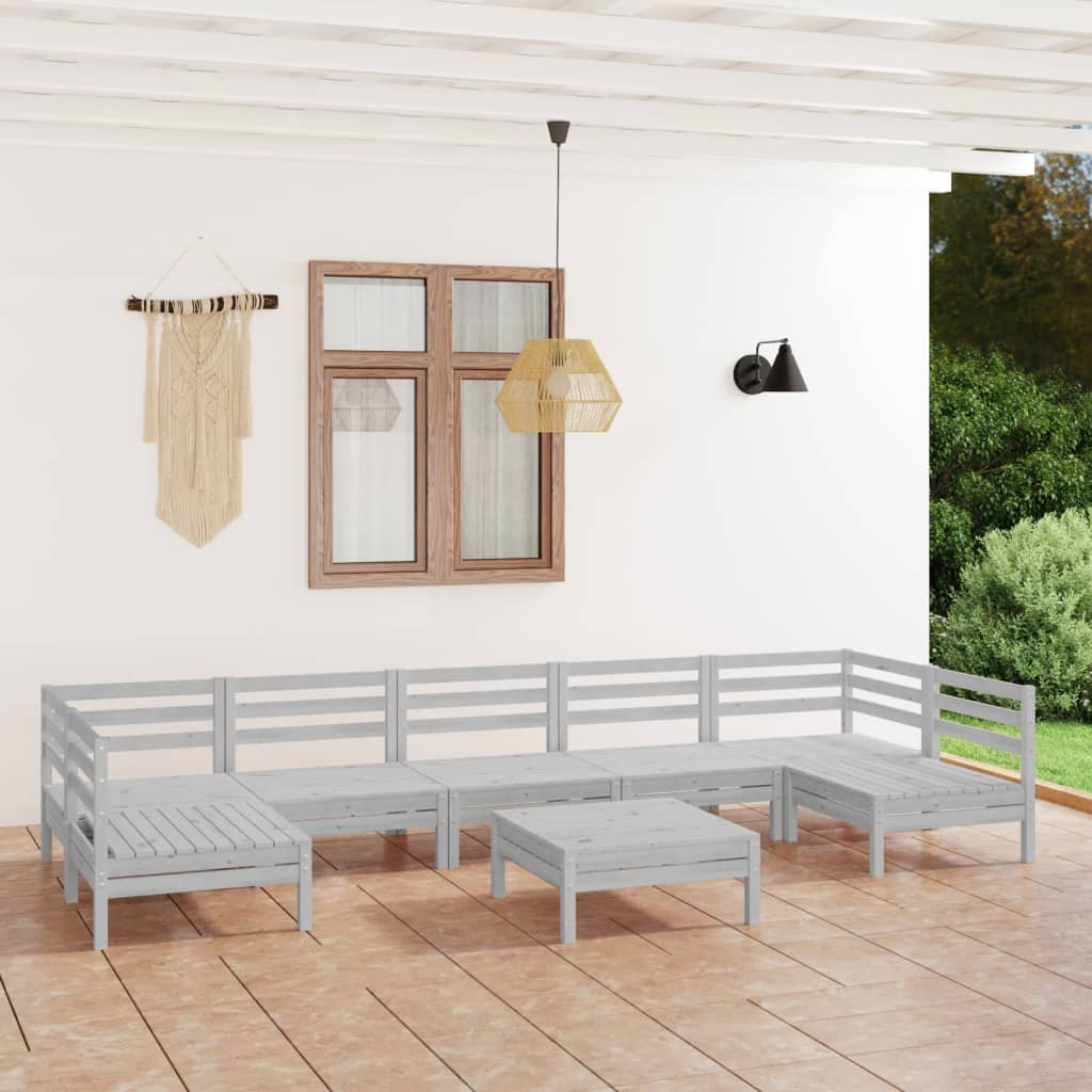 Set mobilier relaxare grădină, 8 piese, alb, lemn masiv de pin - Lando