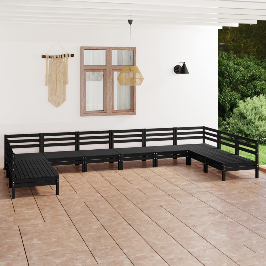 Set mobilier relexare grădină, 10 piese, negru, lemn masiv pin - Lando