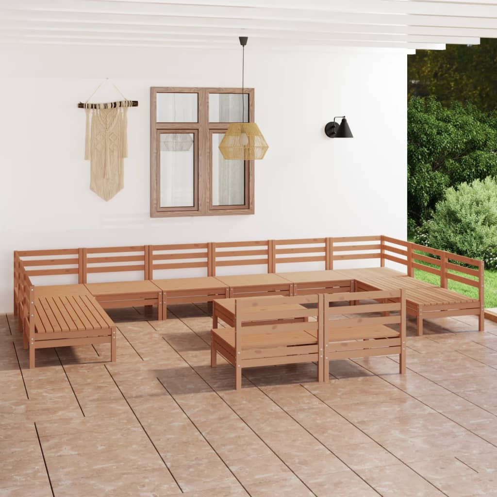 Set mobilier de grădină, 13 piese, maro miere, lemn masiv pin - Lando