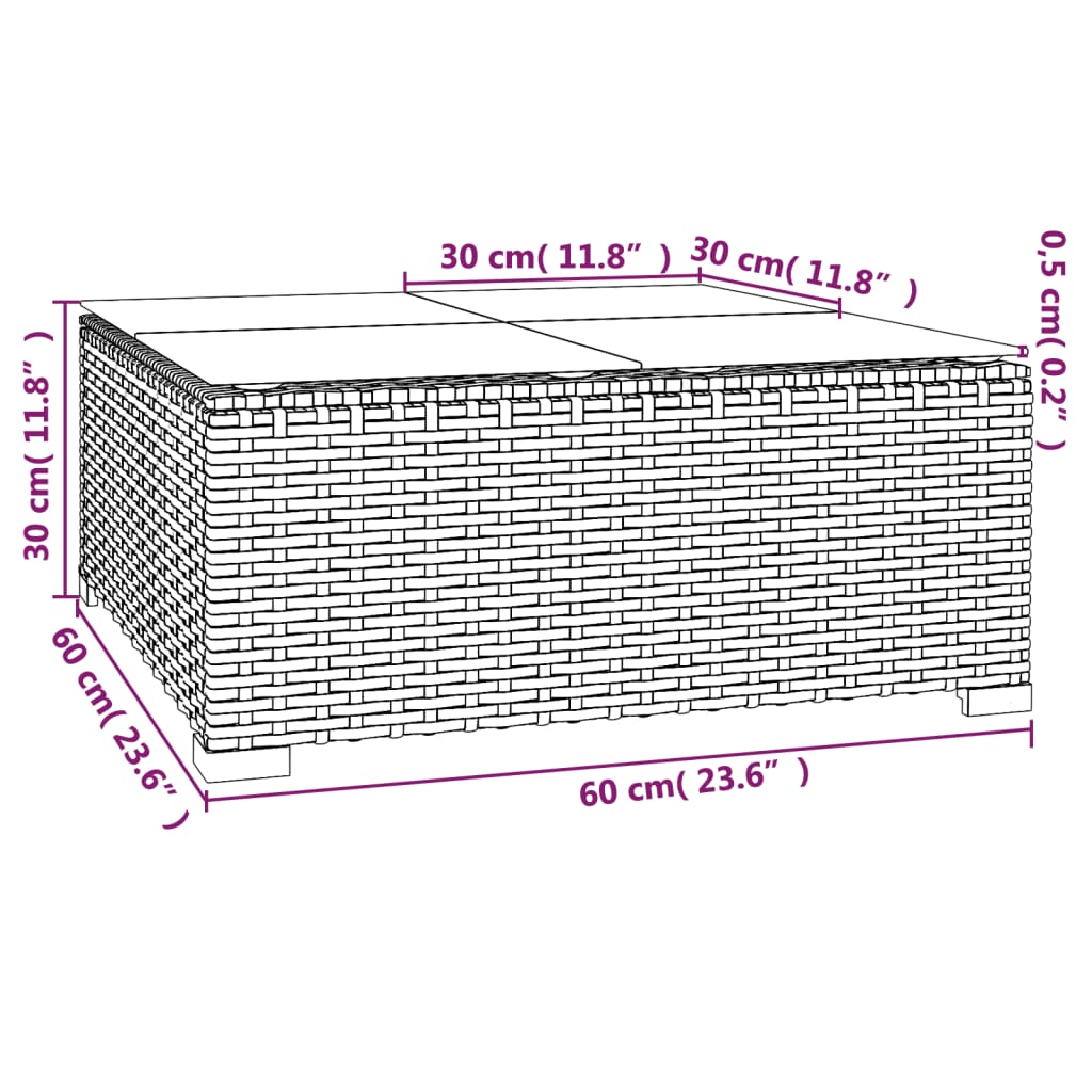 Măsuță de cafea de grădină negru 60x60x30cm poliratan și sticlă