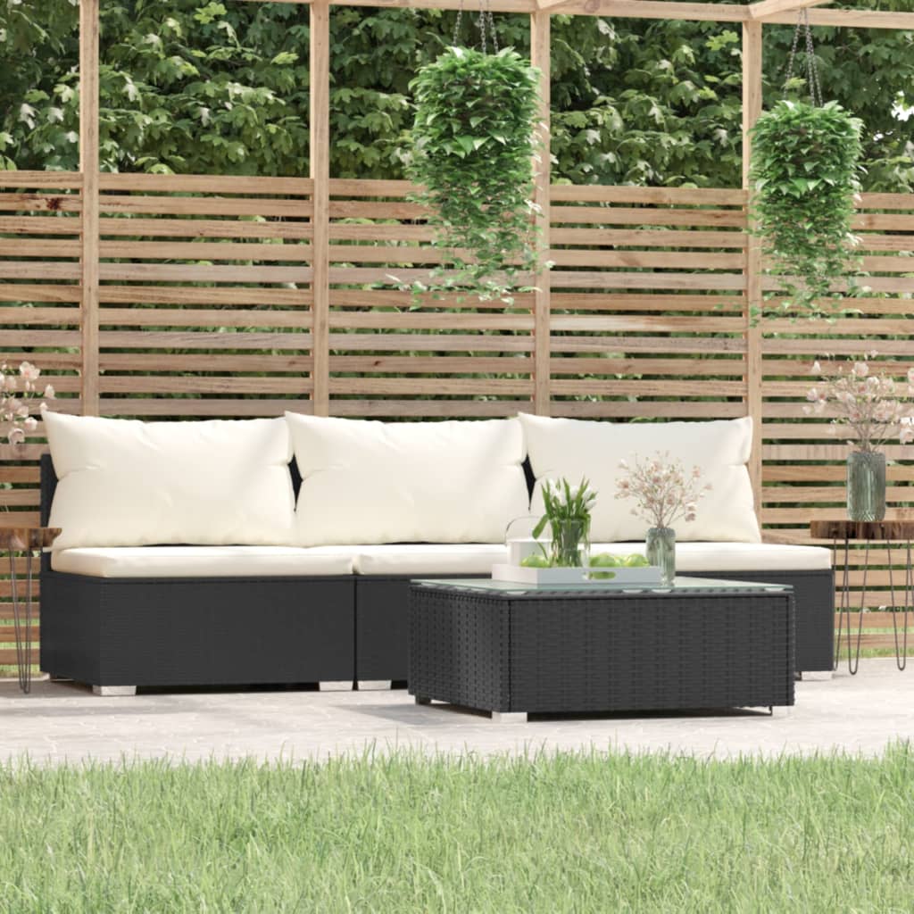 Set mobilier relaxare grădină 4 piese cu perne poliratan negru - Lando