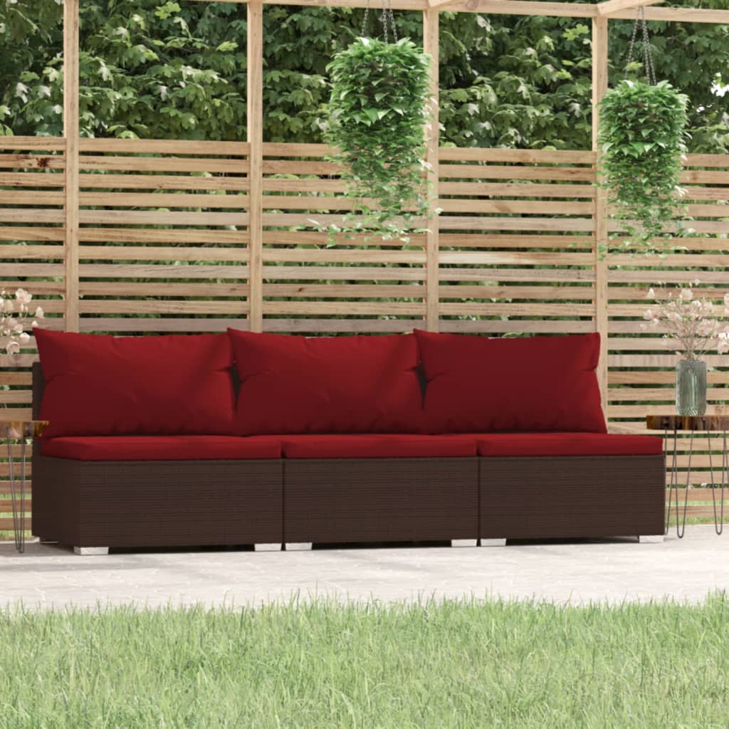 Canapea de grădină cu 3 locuri, cu perne, maro, poliratan - Lando