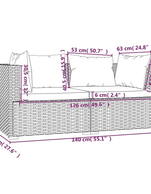 Загрузите изображение в средство просмотра галереи, Set mobilier de grădină cu perne, 3 piese, maro, poliratan

