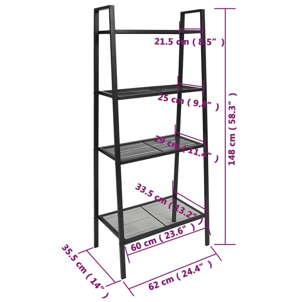 Bibliotecă tip scară, 4 trepte, metal, antracit