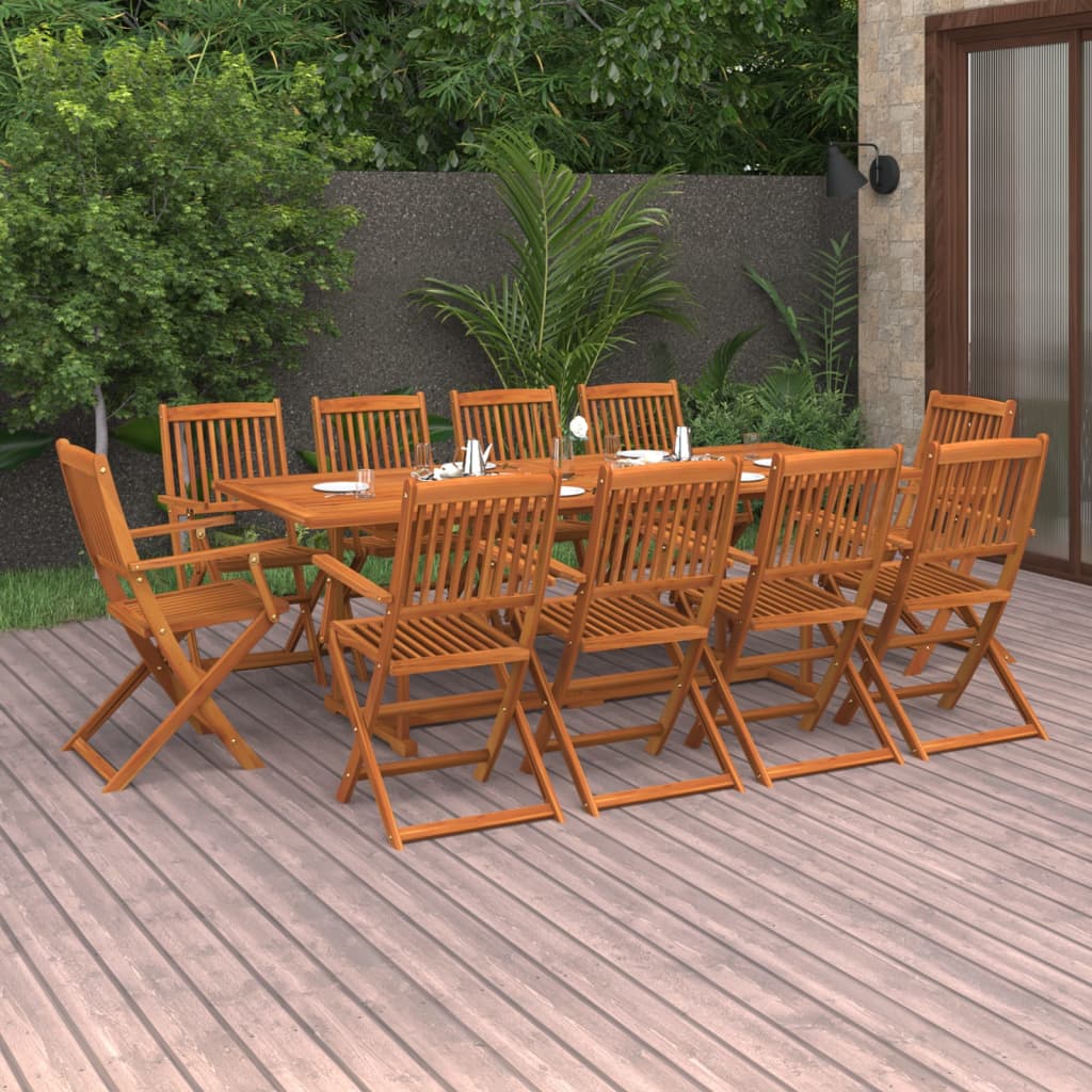 Set mobilier de grădină 11 piese 220x90x75cm, lemn masiv acacia