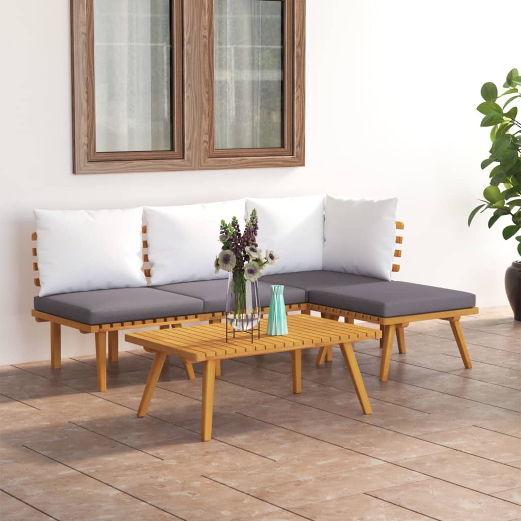 Set mobilier de grădină cu perne, 5 piese, lemn masiv acacia - Lando